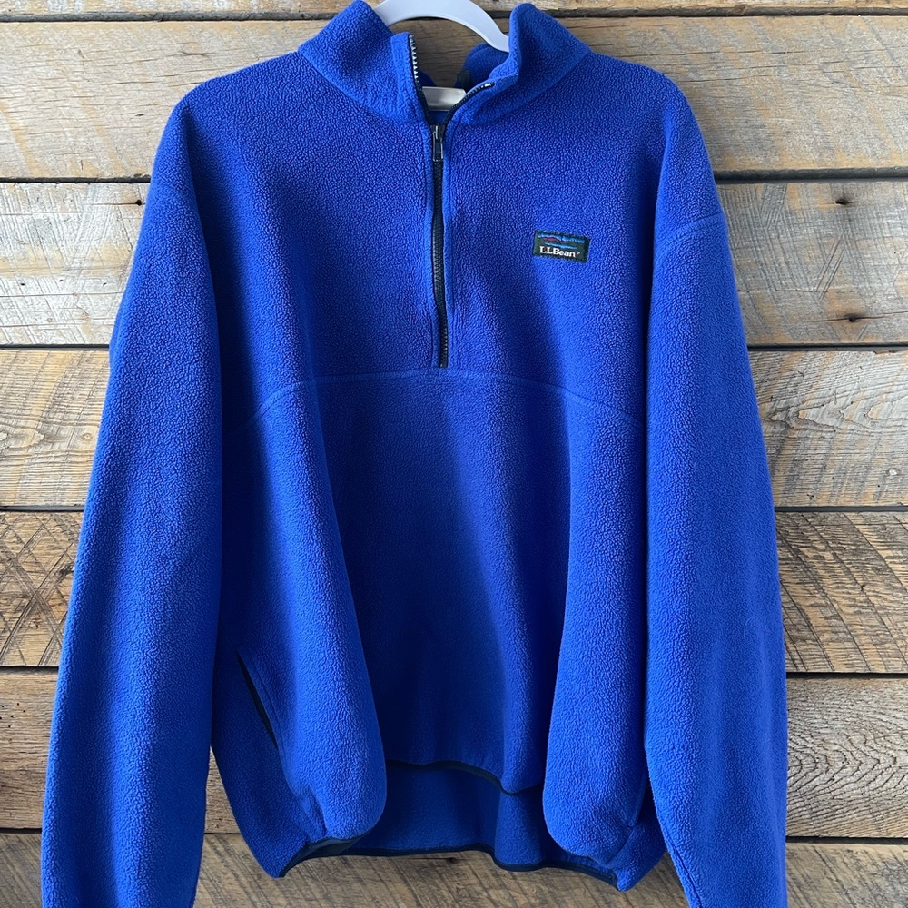 Vtg L.L. Bean Fleece Jacket Mens Large Blue 1/4 Zip Pullover USA 90s *READ*